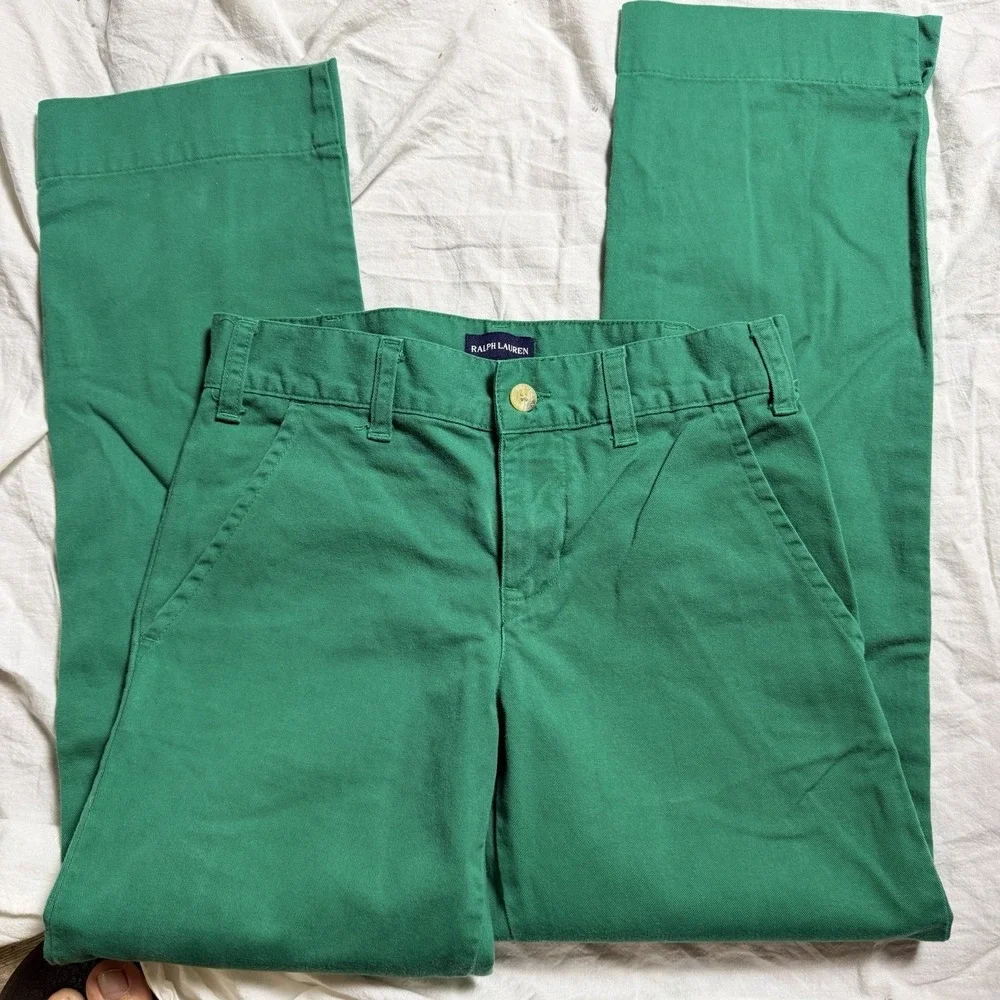 Vintage Ralph Lauren Girls Size 10 Chino Pants Green Straight Leg